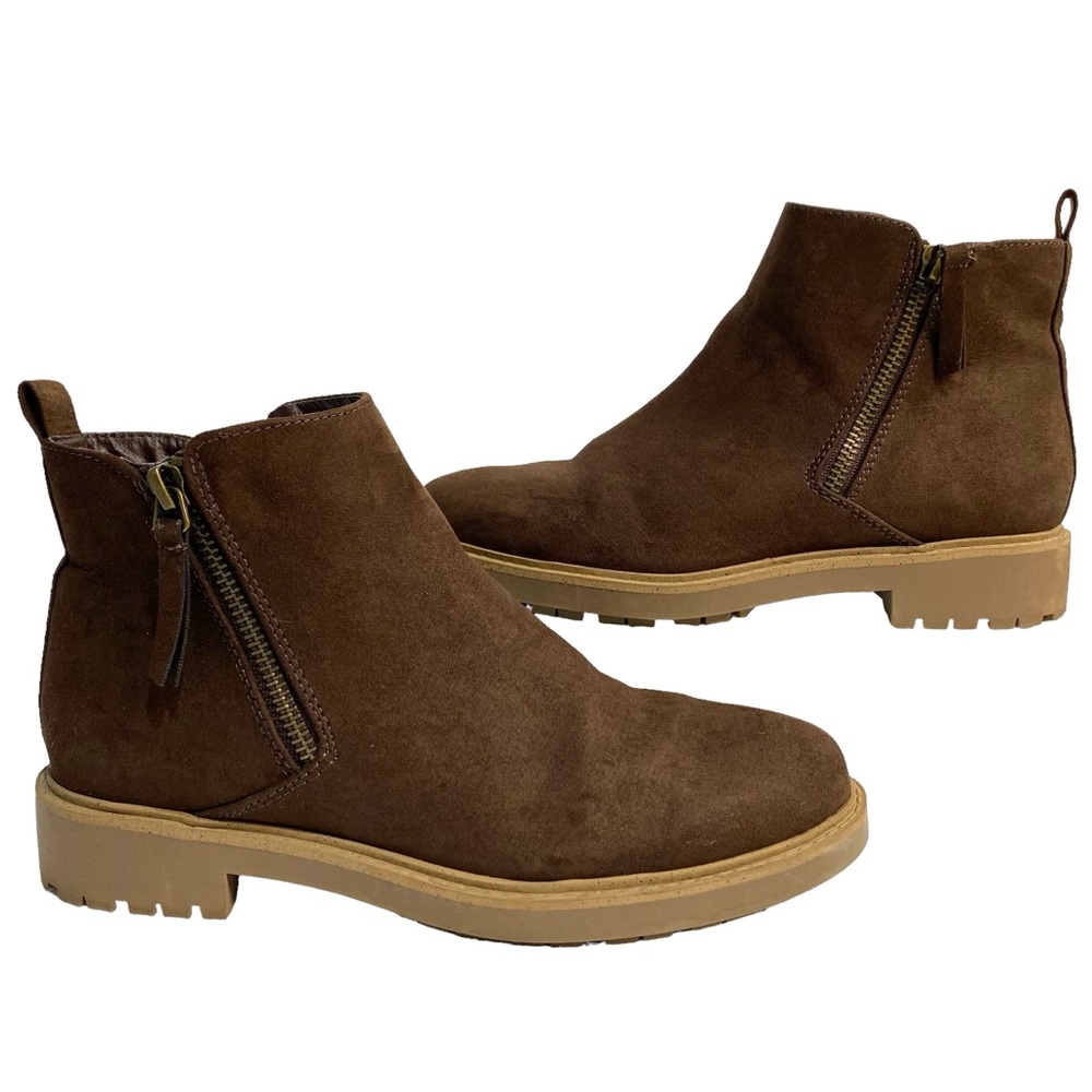 ESPRIT Booties Ankle Boots Shoes Size 6.5 Brown Vegan Suede Rugged Sole